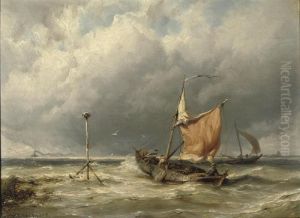 Fishermen In Rough Weather by Johannes Hermann Barend Koekkoek
