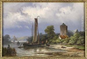 A Landing Place On The Yssel by Johannes Hermann Barend Koekkoek