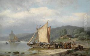 Unloading The Barge by Johannes Hermann Barend Koekkoek