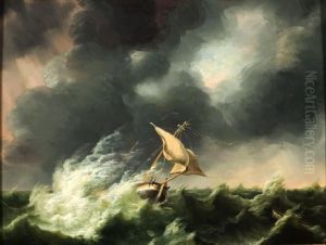 "barco En La Tempestad" by Johannes Hermann Barend Koekkoek