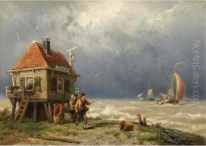 Figures Near A Pilot's House