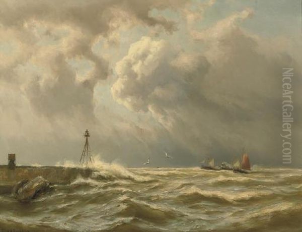 Sailing Ships And A Paddle Steamer By A Coast - view 1