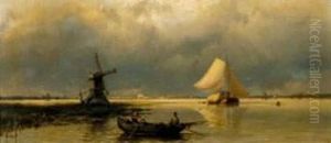 Retour De Peche Dans Un Paysage Hollandais by Johannes Hermann Barend Koekkoek