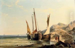 Boats Moored By A Rocky Beach
