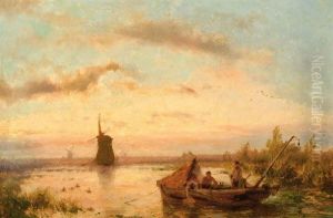 Figures In A Polder Landscape by Johannes Hermann Barend Koekkoek