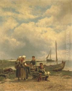 Loading The Catch Onto A Dog-cart by Johannes Hermann Barend Koekkoek