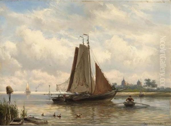Fishing Boats At Anchor, The Muider Slot In The Distance - view 1