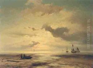 Coastal Scene With Figures On The Beach