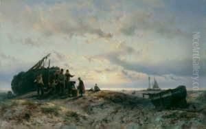 Fischer Am Strand. Signiert 
Unten Rechts: J.h.b. Koekkoek. Ol Auf Leinwand (doubliert). H 43; B 67 
Cm. by Johannes Hermann Barend Koekkoek