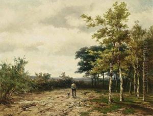 A Peasant And His Dog On A Path by Johannes Hermann Barend Koekkoek