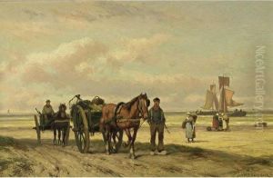Fisherfolk On The Beach by Johannes Hermann Barend Koekkoek