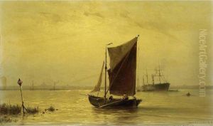 Shipping On The River Maas Near Rotterdam by Johannes Hermann Barend Koekkoek