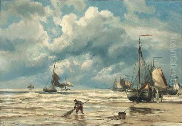 Bomschuiten With Fishermen On Katwijk Beach - view 1