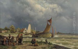 A Haybarge Setting Out In A River Estuary With A Stormapproaching