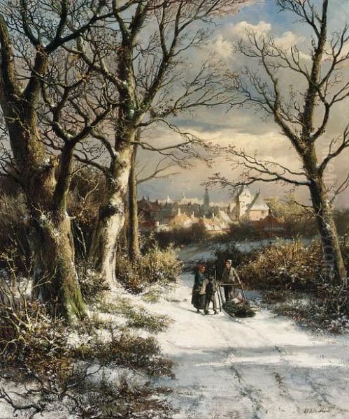 Figures On A Snowy Road - view 1