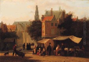 Market Day In A Dutch Town by Johannes Hermann Barend Koekkoek