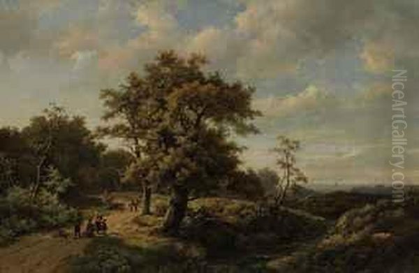 Figures Resting By A Stream In A Wooded Landscape - view 1