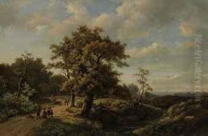 Figures Resting By A Stream In A Wooded Landscape by Marianus Adrianus Koekkoek