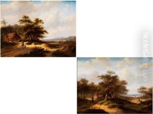 Weite Landschaften Mit Strohgedeckten Hausern Unterbaumgruppen by Marianus Adrianus Koekkoek