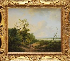 Personnages Sur Un Chemin Dans Un Paysage De Riviere Anime De Bateaux A Vapeur by Marianus Adrianus Koekkoek