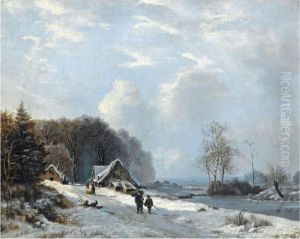 Figures On A Country Road In A Snow Covered Landscape Figures On A Country Road In A Snow Covered Landscape