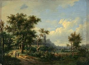 An Extensive Landscape With Travellers On Apath by Marianus Adrianus Koekkoek