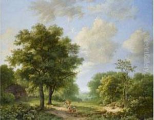 Eichenwaldlandschaft Mit Personen
 Auf Einem Feldweg