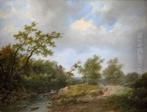 Fluslandschaft Mit Schlossansicht Und Landvolk. Fluslandschaft Mit Schlossansicht Und Landvolk.