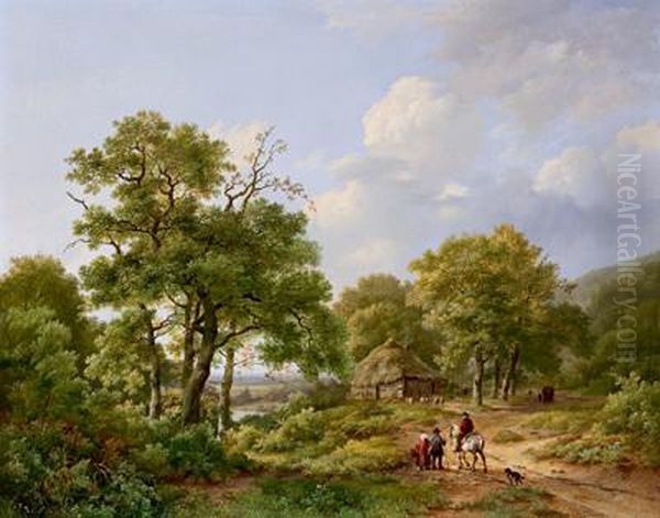 Ampio Paesaggio Boschivo Con Cavaliere E Casa Colonica - view 1