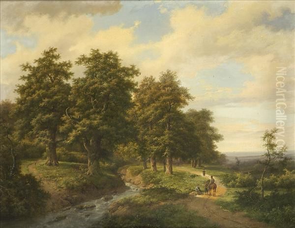 Sportsmen And Travellers In A Wooded Landscape - view 1