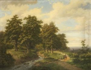 Sportsmen And Travellers In A Wooded Landscape by Marianus Adrianus Koekkoek