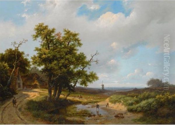 Travellers In An Extensive Summer Landscape - view 1