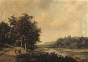 Travellers Resting On A Sandy Track Near A River
