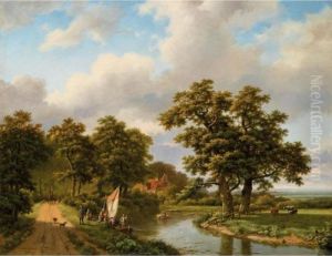 Wooded Landscape With Figures And Cattle By A River Wooded Landscape With Figures And Cattle By A River