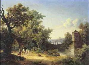 Bewaldete Flusslandschaft Mit Reitendem Geistlichen by Marianus Adrianus Koekkoek