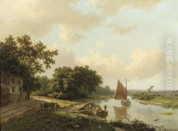 An Extensive Riverlandscape With Figures Unloading A Stone Transport - view 1