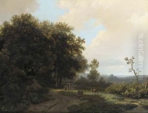 Figures Conversing On A Sandy Track At The Edge Of A Forest