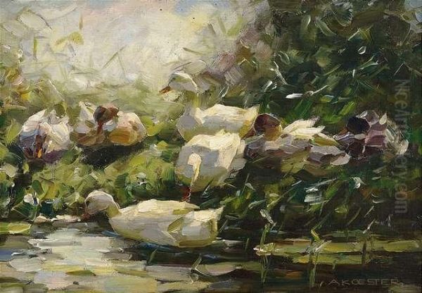 Ducks In The Reed At Pondshore. - view 1
