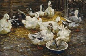 Ducks Laying In Straw
