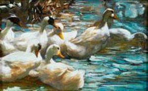 Sieben Weise Enten Am Seeufer by Alexander Max Koester