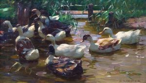 Neun Enten Im Schilfwasser by Alexander Max Koester