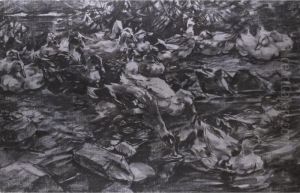 Virtuose Kohlezeichnung Auf Leinwand. by Alexander Max Koester