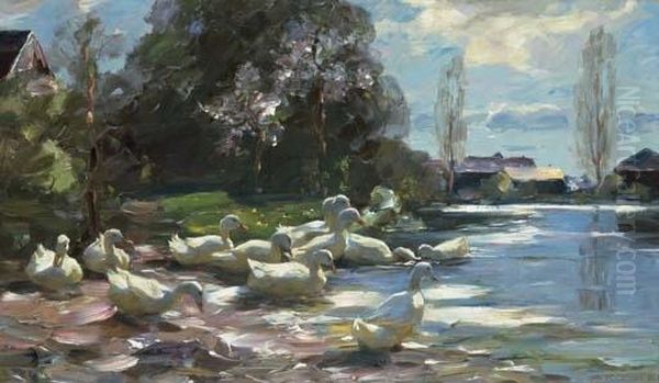 Elf Enten Am Steg (eleven Ducks By A Jetty) - view 1