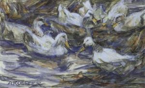 Sechs Enten Im Schilf by Alexander Max Koester