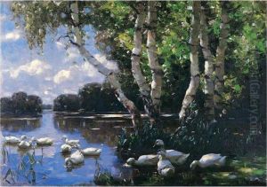 Elf Enten Unter Birken Und Im Wasser (eleven Ducks) by Alexander Max Koester