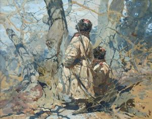 On The Lookout Signed In Cyrillic by Stepan Feodorovich Kolesnikov