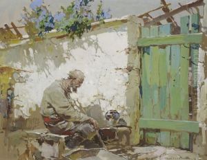 Alter Bauer Vor Der Hofmauer Sitzend by Stepan Feodorovich Kolesnikov