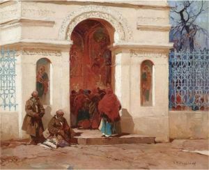 Figures Outside A Church