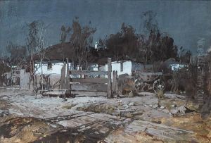 Evening Falls On The Farm by Stepan Feodorovich Kolesnikov
