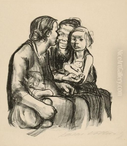 Zweischwatzende Frauen Mit Zwei Kindern - view 1